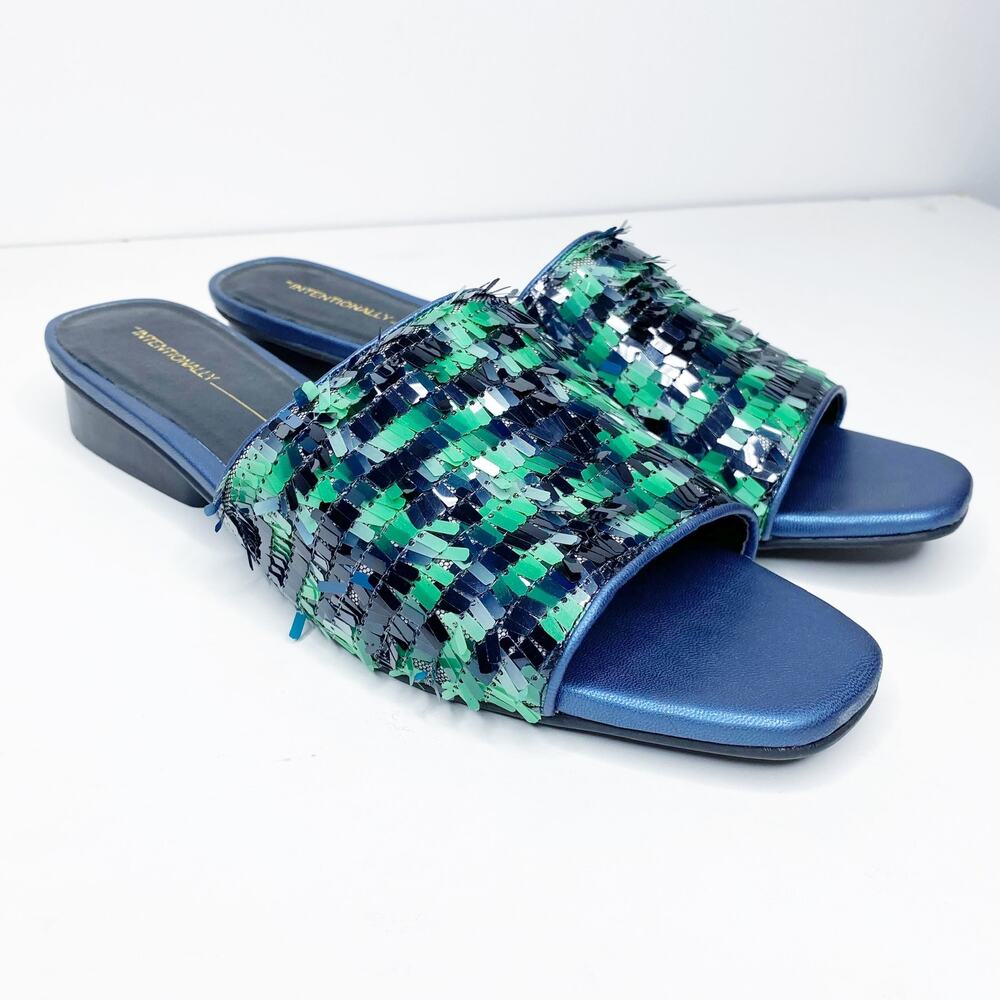 Intentionally Blank Womens Size 7 Blue Green Chit Chat Sequin Mule